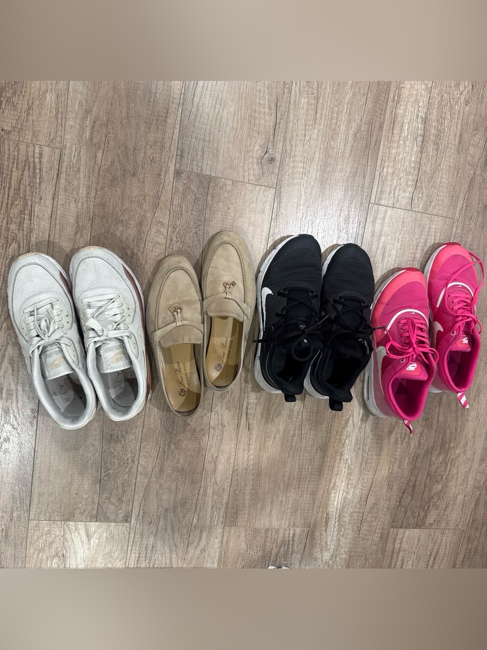 4 pairs of shoes 3 and 1 loafer